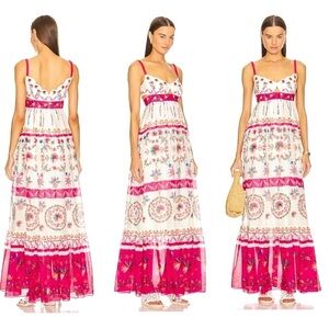 TUCKERNUCK SALONI $795 Naki long dress white pink floral maxi dress size 8